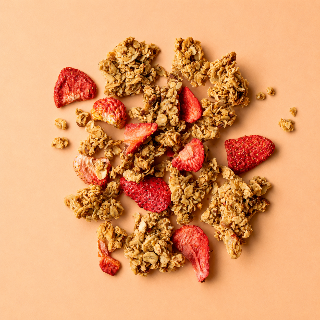 Strawberry almond granola clusters with freeze-dried strawberries and sliced almonds