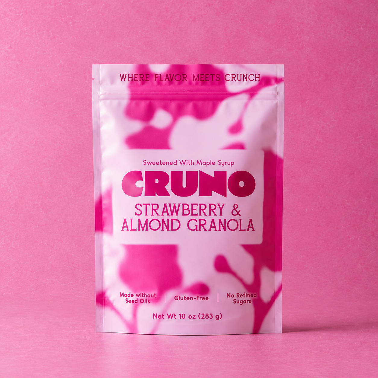 CRUNO Strawberry Almond Granola bag — no seed oils, gluten free, maple sweetened